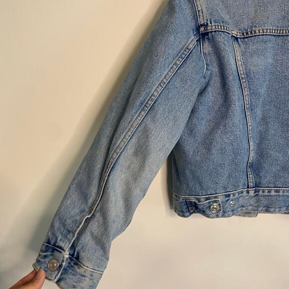 Zara Womens Blue Denim Lined Sherpa Jean Jacket Small Cropped Country Western - Picture 10 of 16
